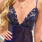 Navy Blue Mermaid V-Neck Lace-Up Sequin Long Prom Dress Evening Dress SH1736