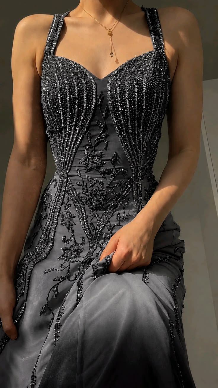 Glamorous A Line Spaghetti Straps Black Beaded Tulle Long Prom Dress Date Dress SH7013
