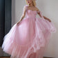 Star Sequin Pink A Line Straps Layered Tulle Date Dress Prom Dress Evening Dress SH3889