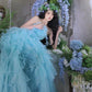 Princess Ball Gown Strapless Tiered Flower Blue Tulle Party Dress Birthday Dress SH2863