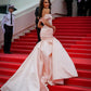Elegant Mermaid Off the Shoulder Pink Lace Satin Prom Dress Party Dress SH3295