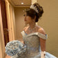 Blue Ball Gown Off the Shoulder Beaded Sequin Sweet 16 Dress Quinceanera Dress SH3293
