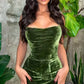 Sexy Emerald Sheath Spaghetti Straps Velvet Backless Prom Dress Evening Dress with Slit SH6364