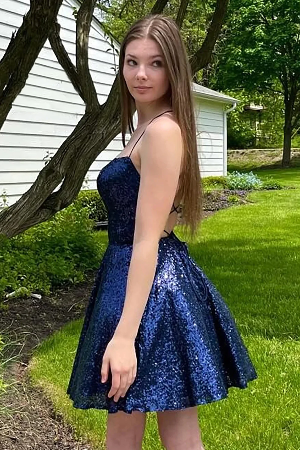 Backless Short Navy Blue Prom Dresses, Formal Homecoming Dresses SH596
