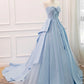 A Line Sweetheart Neck Blue Satin Tulle Long Prom Dress Evening Dress SH1734