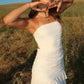 Stylish Sheath Strapless White Short Homecoming Dress with Ruffles SH7933