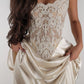 Elegant A Line Strapless Lace Satin Long Prom Dress Evening Dress SH2554