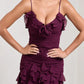 Burgundy Brick Sheath Spaghetti Straps Layered Chiffon Long Prom Dress Evening Dress with Slit SH3650