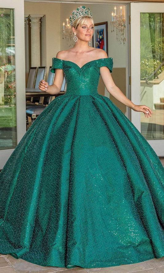 Green Ball Gown Off-the-shoulder Sequins Sweet 16 Dresses SH1651