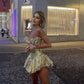 Stunning A Line Spaghetti Strap Gold Satin Short Homecoming Dress Cocktail Dress SH3690