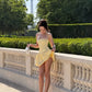 Cute Summer Yellow A Line Halter Satin Backless Short Prom Dress Homecoming Dress SH6720