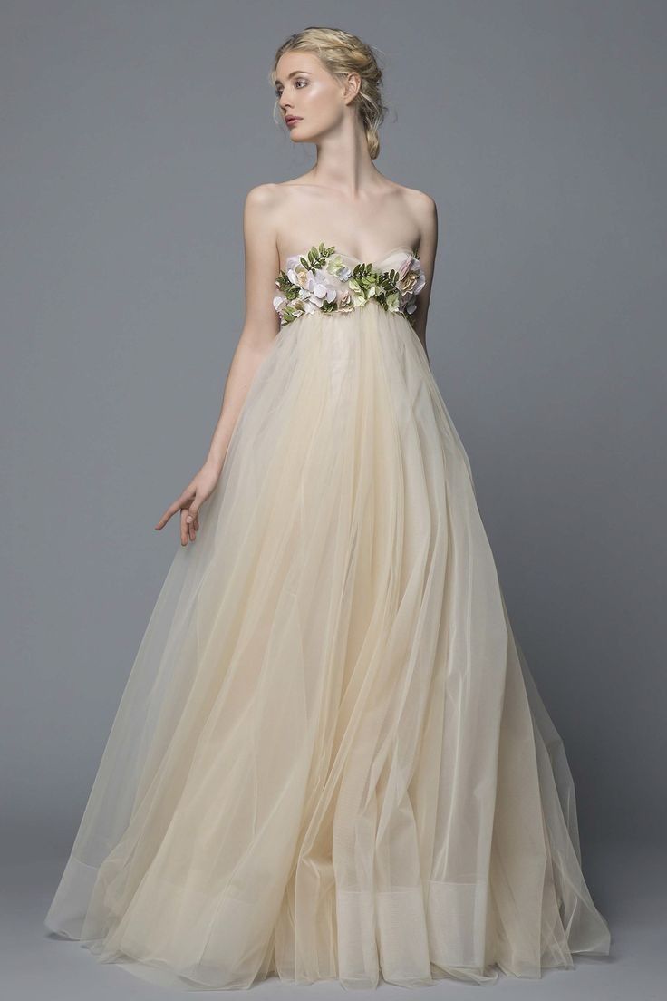 Princess A Line Strapless Floral Apricot Tulle Prom Dress Evening Dress SH4224