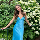 Blue Backless Mermaid Satin Long Evening Prom Dress SH1527