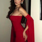 Sexy Sheath Strapless Red Satin Long Prom Dress Evening Dress SH7192