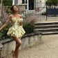 Stunning A Line Spaghetti Strap Gold Satin Short Homecoming Dress Cocktail Dress SH3690