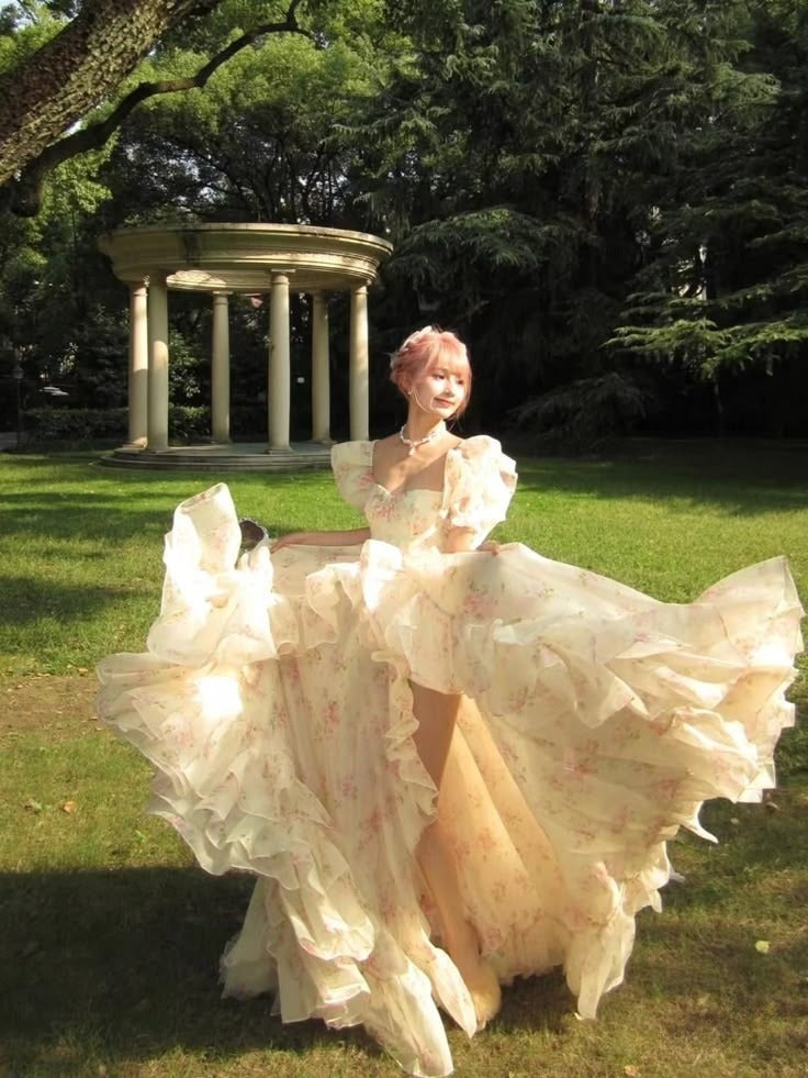 Romantic A Line Puff Sleeve Print Flower Chiffon Party Dress Evening Dress with Slit SH2865