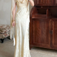 Gentle Mermaid Print Flower Light Champagne Chiffon Long Prom Dress Evening Dress SH6050