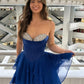Cute A Line Sweetheart Navy Corset Homecoming Dress with Beading SH7946