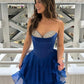 Cute A Line Sweetheart Navy Corset Homecoming Dress with Beading SH7946