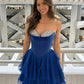 Cute A Line Sweetheart Navy Corset Homecoming Dress with Beading SH7946