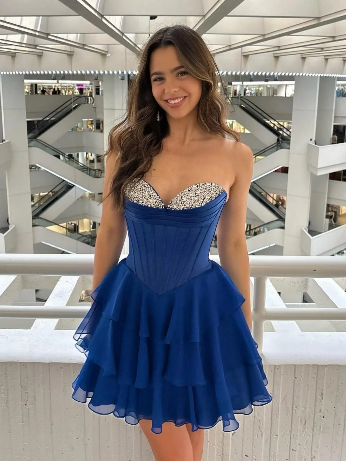 Cute A Line Sweetheart Navy Corset Homecoming Dress with Beading SH7946