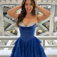 Cute A Line Sweetheart Navy Corset Homecoming Dress with Beading SH7946