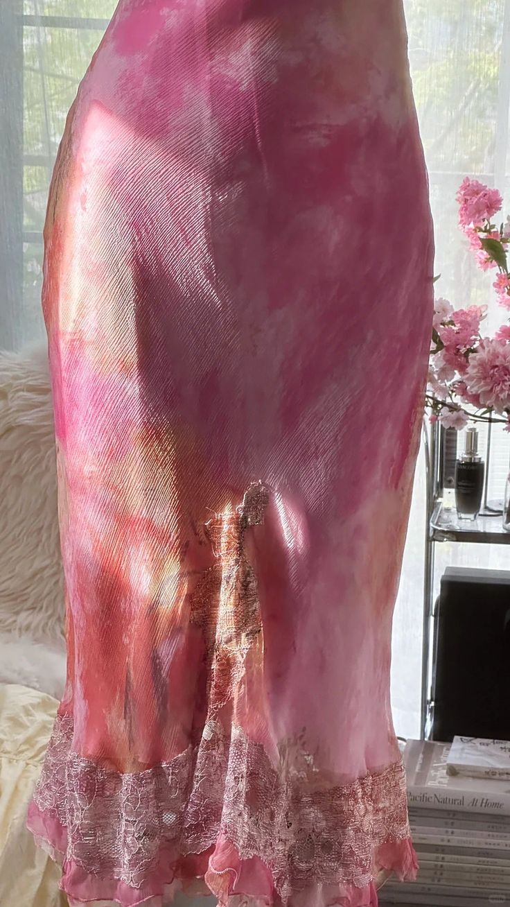 Pink Print Floral Sheath Spaghetti Straps Lace Chiffon Prom Dress Evening Dress SH3783