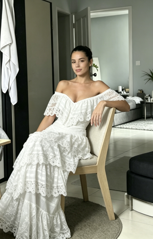 Classy A Line V Neck Layered Lace Long Wedding Dress Prom Dress SH4143