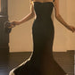 Sexy Black Mermaid Strap Satin Long Prom Dress Sweet Formal Party Dress SH2574