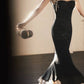 Sexy Black Mermaid Strap Satin Long Prom Dress Sweet Formal Party Dress SH2574