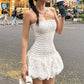 Cute White Sheath Strapless Satin Short Homecoming Dress Mini Dress SH8059