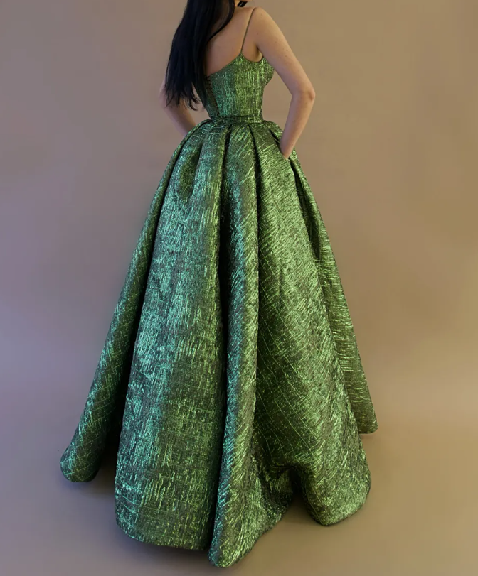 Vintage Spaghetti Straps Green Prom Dress Long Prom Dresses SH343