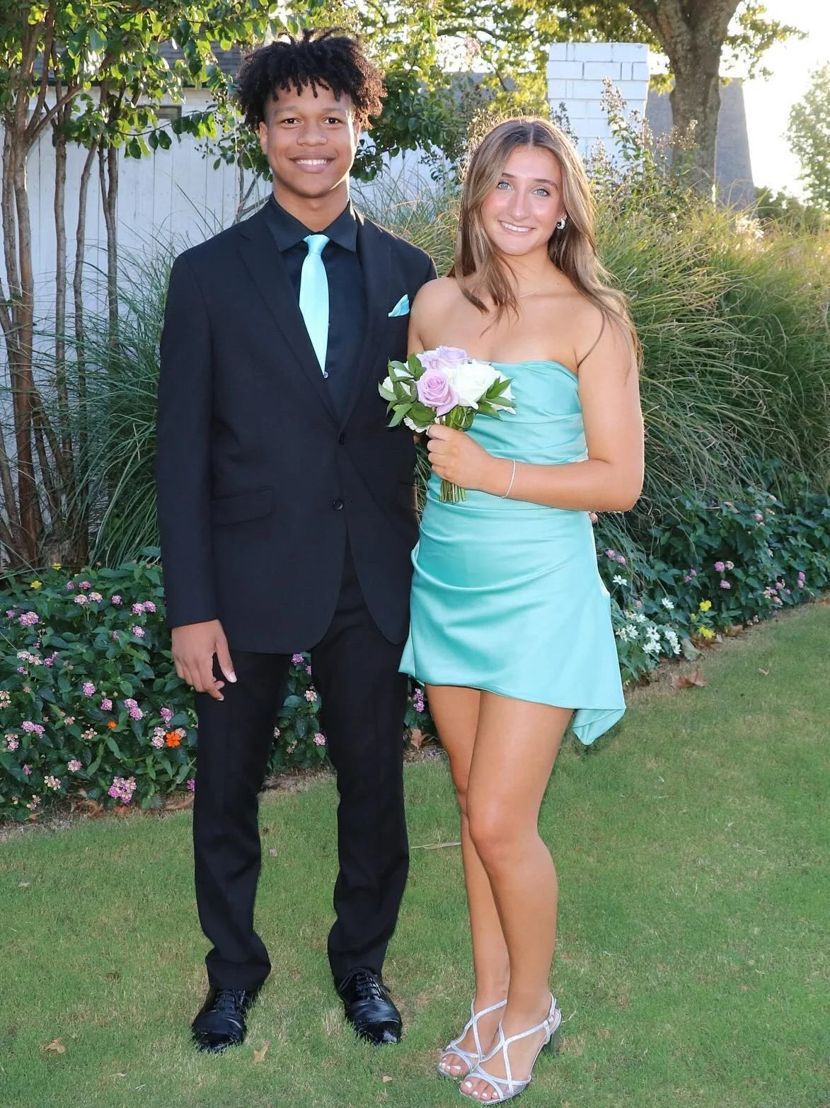 Blue Cute A Line Strapless Satin Short Homecoming Dress SH7464
