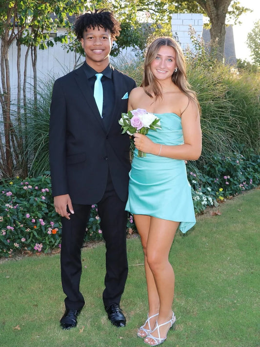 Blue Cute A Line Strapless Satin Short Homecoming Dress SH7464