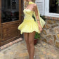 Yellow A Line Sweetheart Neck Satin Chiffon Mini Homecoming Dress Cocktail Dress SH3722