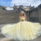 Yellow A Line Strapless Appliques Tulle Prom Dress Wedding Guest Dress SH4292