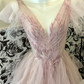 Classic Pink A Line V Neck Beaded Tulle Long Party Dress Prom Dress Formal Dress SH3850