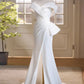 Simple White Off the Shoulder Satin Long Prom Dress Formal Dress with Slit SH1737