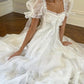 White Cute A Line Puff Organza Long Prom Dress Party Dress Birthday Dress SH3659