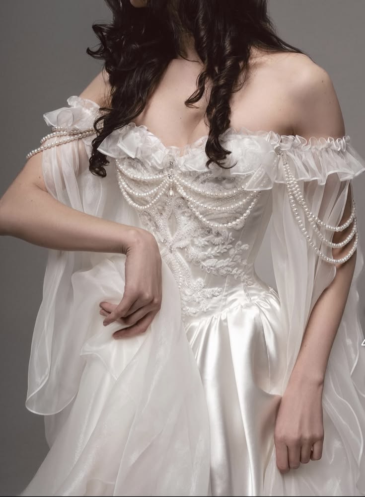 Dreamy Fairytale Ball Gown Exquisite Beaded Pearl White Satin Tulle Prom Dress Wedding Dress SH6682