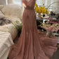 Elegant Mermaid V Neck Beaded Pink Chiffon Party Dress Evening Dress SH2882