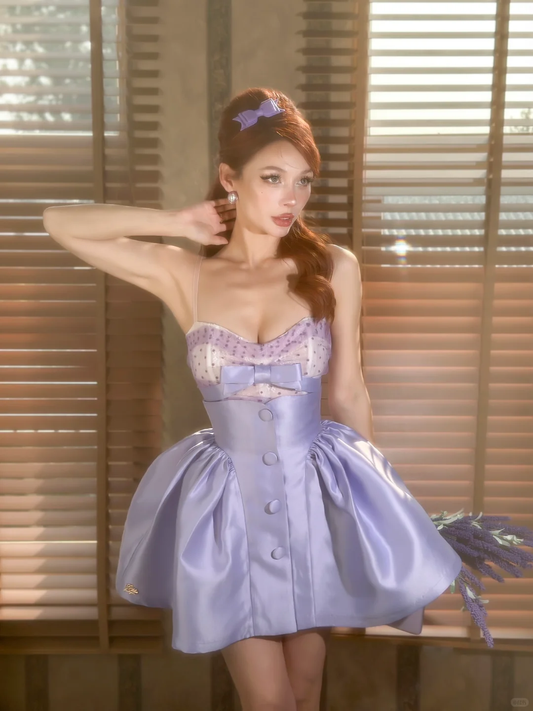 Vintage Purple A Line Spaghetti Strap Satin Short Party Dress Homecoming Dress SH4305