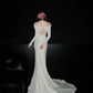 Elegant Mermaid Long Sleeve Floral White Satin Open Back Long Sweep Wedding Dress SH4931