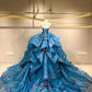 Stunning Ball Gown Sweetheart Neck 3D Floral Blue Organza Prom Dress Quinceanera Dress SH7161