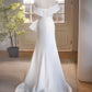 Simple White Off the Shoulder Satin Long Prom Dress Formal Dress with Slit SH1737