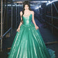 Gorgeous A Line Strapless Green Sequin Long Sweep Party Dress Evening Dress SH2879