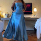 Strapless Blue A Line Satin Long Prom Dress Formal Party Dress SH2573
