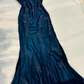 Vintage Mermaid Halter Beaded Navy Blue Chiffon Prom Dress Evening Dress SH2066