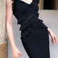 Sexy Black Mermaid Spaghetti Strap Layered Chiffon Formal Gown Evening Dress SH3943