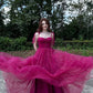 Jewel Cerise A Line Spaghetti Straps Sequin Tulle Long Prom Dress Date Dress SH7014